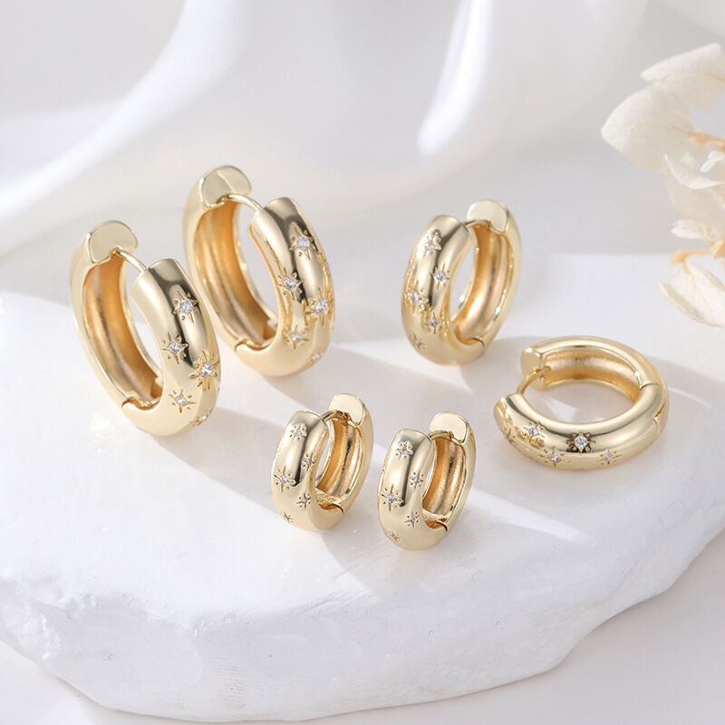 Quality Wholesale Custom Logo Hypoallergenic Brass 14K Gold Plated Star Earring Small Medium Large Size Huggie Hoops with Zircon Stones factory