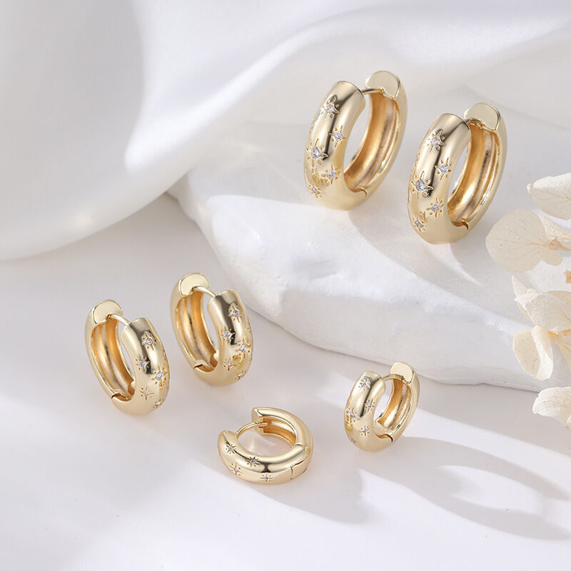 Quality Wholesale Custom Logo Hypoallergenic Brass 14K Gold Plated Star Earring Small Medium Large Size Huggie Hoops with Zircon Stones factory