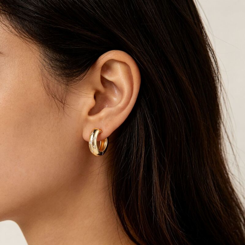 Quality Wholesale Custom Logo Hypoallergenic Brass 14K Gold Plated Star Earring Small Medium Large Size Huggie Hoops with Zircon Stones factory