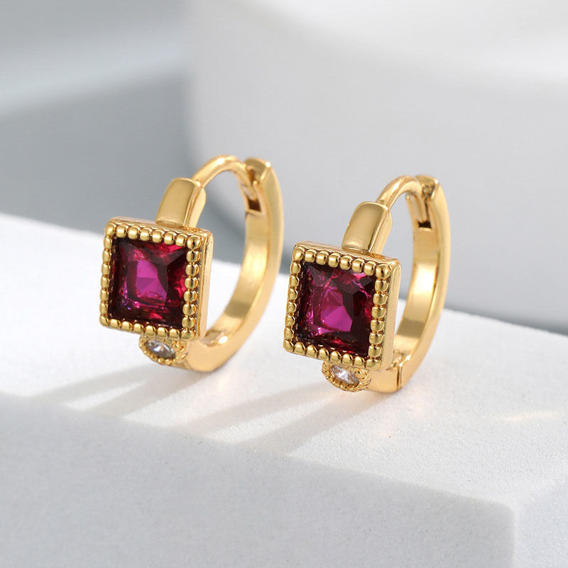 Quality Wholesale Vintage Square Cut CZ Stone Huggie Earrings Women Luxury Gold Plated Geometric Hoop Earrings Fashion Jewelry Ear Rings factory