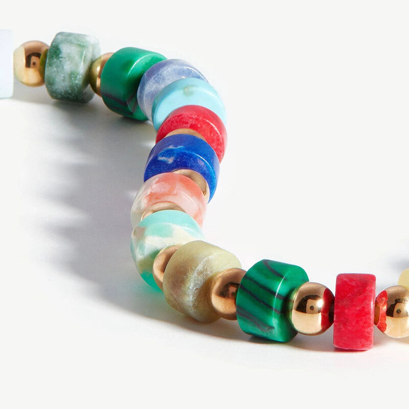 Quality Vintage Boho Style Multi Color Natural Gemstone Beaded Bracelet Brass 14K Gold Plated Adjustable Holiday Fashion Bracelet factory
