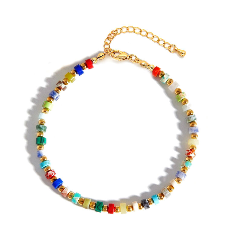 Quality Vintage Boho Style Multi Color Natural Gemstone Beaded Bracelet Brass 14K Gold Plated Adjustable Holiday Fashion Bracelet factory