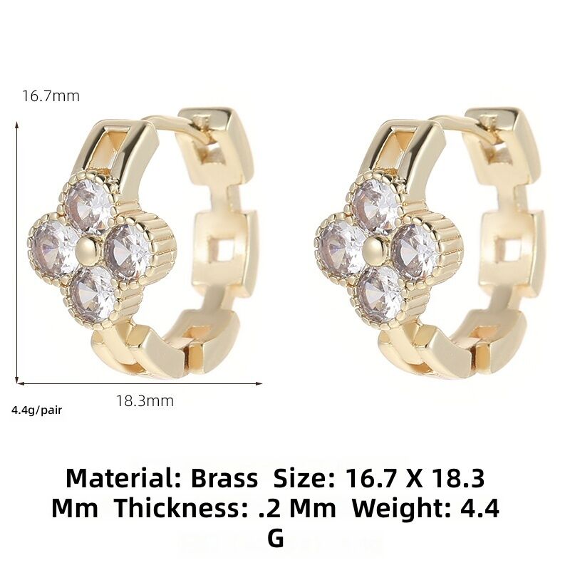 Quality Gold Plated Clover Huggie Hoop Earrings Blue White Cubic Zirconia Chain Link Ear Buckle Earrings Vintage Luxury Women Jewelry factory