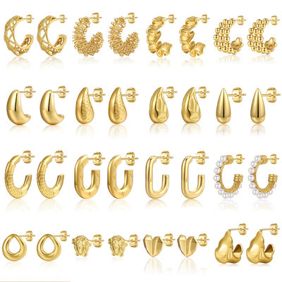 quality 18K Stainless Steel Hollow Earrings Female Retro Light Luxury Titanium Steel Earrings Geometric Ring Water Drop Studs Earrings factory