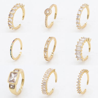 quality Factory Wholesale Fashion Designed Brass 14K Gold Plated Ladies' Open Adjustable Ring Featuring Micro Set Clear Zircon Rings factory