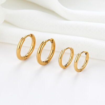 quality Fashion Jewelry PVD 14K Gold Plated Stainless Steel Round Hoop Earrings 11mm 14mm Huggies Earring factory