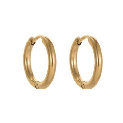 quality Fashion Jewelry PVD 14K Gold Plated Stainless Steel Round Hoop Earrings 11mm 14mm Huggies Earring factory