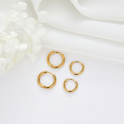 quality Fashion Jewelry PVD 14K Gold Plated Stainless Steel Round Hoop Earrings 11mm 14mm Huggies Earring factory