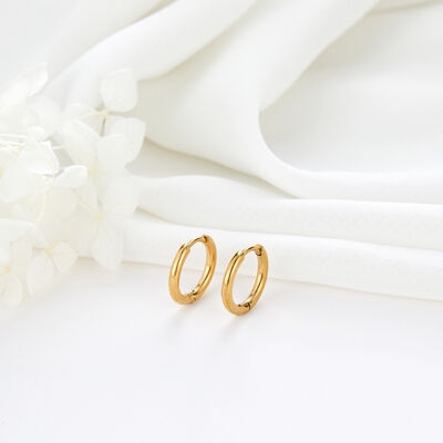 quality Fashion Jewelry PVD 14K Gold Plated Stainless Steel Round Hoop Earrings 11mm 14mm Huggies Earring factory