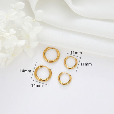 quality Fashion Jewelry PVD 14K Gold Plated Stainless Steel Round Hoop Earrings 11mm 14mm Huggies Earring factory