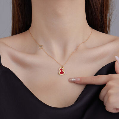 quality 18K Vacuum Electroplated Stainless Steel Women's Necklace Micropaved Zircon Double Gourd Necklace Stainless Steel Jewelry factory