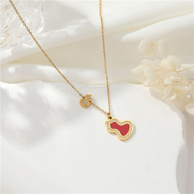 quality 18K Vacuum Electroplated Stainless Steel Women's Necklace Micropaved Zircon Double Gourd Necklace Stainless Steel Jewelry factory