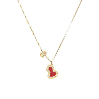 quality 18K Vacuum Electroplated Stainless Steel Women's Necklace Micropaved Zircon Double Gourd Necklace Stainless Steel Jewelry factory
