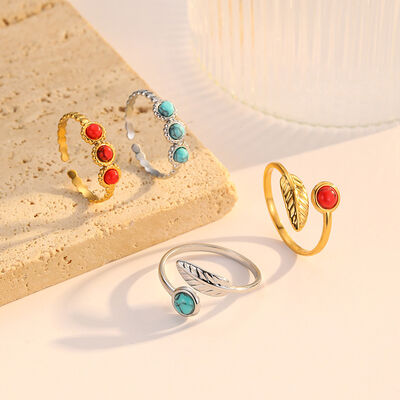 quality 18k Gold Stainless Steel Turquoise Ring Understated Luxury Fashionable Versatile Open Ring Bracelet for Women factory