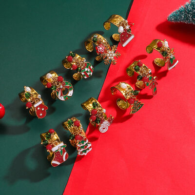 quality Fashion Popular Stainless Steel Enamel Christmas Tree Stocking Reindeer Snowflake Jewelry Rings 18k Gold Plated Adjustable Ring factory