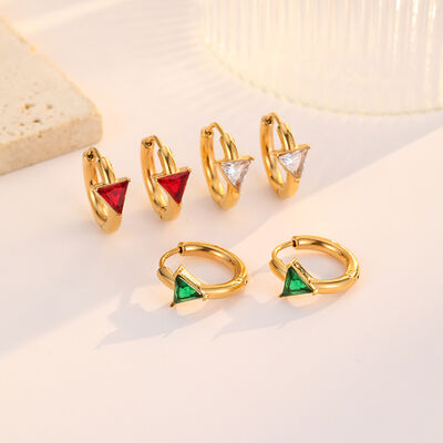 quality Stainless Steel Triangular Red and Green Transparent Zircon PVD 18K Gold Hoop Earrings for Women Jewelry Earrings factory