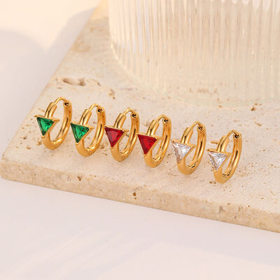 quality Stainless Steel Triangular Red and Green Transparent Zircon PVD 18K Gold Hoop Earrings for Women Jewelry Earrings factory
