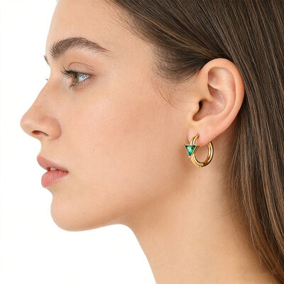 quality Stainless Steel Triangular Red and Green Transparent Zircon PVD 18K Gold Hoop Earrings for Women Jewelry Earrings factory