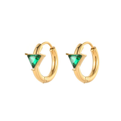 quality Stainless Steel Triangular Red and Green Transparent Zircon PVD 18K Gold Hoop Earrings for Women Jewelry Earrings factory