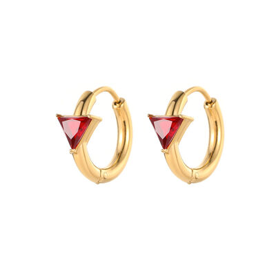 quality Stainless Steel Triangular Red and Green Transparent Zircon PVD 18K Gold Hoop Earrings for Women Jewelry Earrings factory