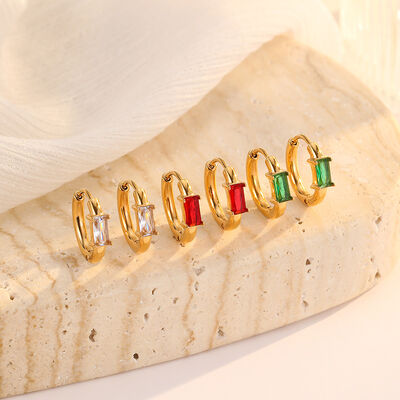 quality Wholesale PVD18K Gold Stainless Steel Women's Jewelry Earrings with Zircon Rectangle Simple Fashion Hoop Earrings factory