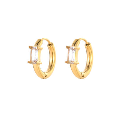 quality Wholesale PVD18K Gold Stainless Steel Women's Jewelry Earrings with Zircon Rectangle Simple Fashion Hoop Earrings factory
