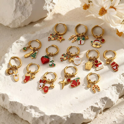 quality Stainless Steel 18K Gold Plated Christmas Series Design Hoop Earring Cute Santa Claus Christmas Tree Charms Jewelry Earrings factory