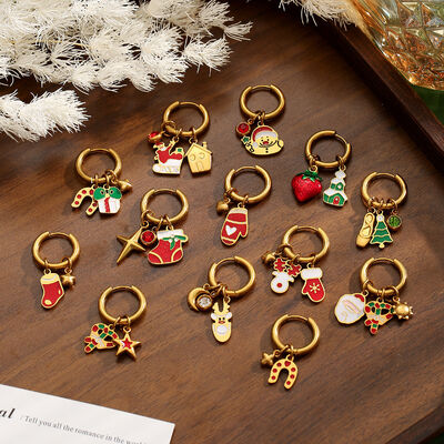 quality Stainless Steel 18K Gold Plated Christmas Series Design Hoop Earring Cute Santa Claus Christmas Tree Charms Jewelry Earrings factory