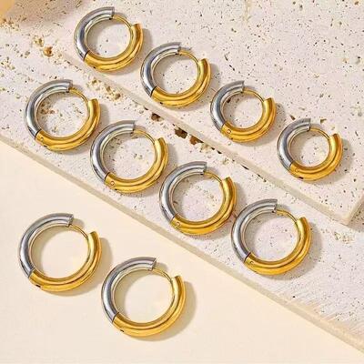 quality Stainless Steel Two Tone Electroplated Smooth Coil Round Earrings Available in Various Sizes Unisex Jewelry Hoop Earring factory