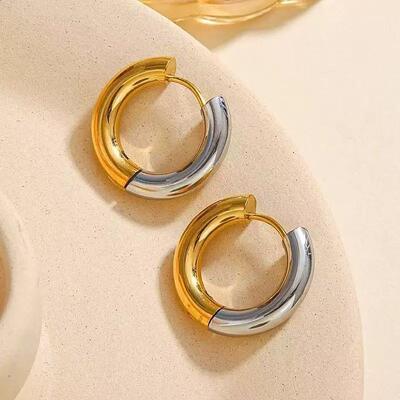quality Stainless Steel Two Tone Electroplated Smooth Coil Round Earrings Available in Various Sizes Unisex Jewelry Hoop Earring factory