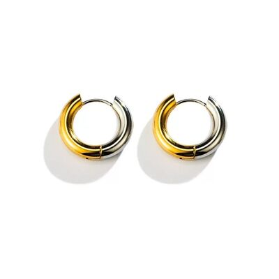 quality Stainless Steel Two Tone Electroplated Smooth Coil Round Earrings Available in Various Sizes Unisex Jewelry Hoop Earring factory