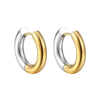 quality Stainless Steel Two Tone Electroplated Smooth Coil Round Earrings Available in Various Sizes Unisex Jewelry Hoop Earring factory