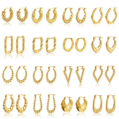quality 18K Vacuum Gold-Plated Fashion Stainless Steel Round Earring Female Geometric Earrings factory