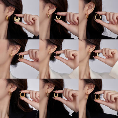 quality 18K Vacuum Gold-Plated Fashion Stainless Steel Round Earring Female Geometric Earrings factory