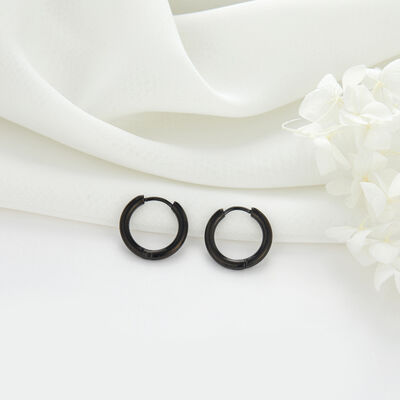 quality 16mm Gun Black Plated Huggie Wholesale Stainless Steel Huggie Hoop Earrings factory