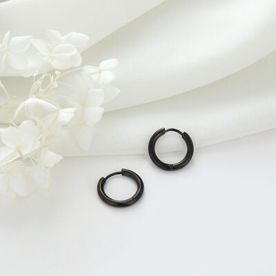 quality 16mm Gun Black Plated Huggie Wholesale Stainless Steel Huggie Hoop Earrings factory