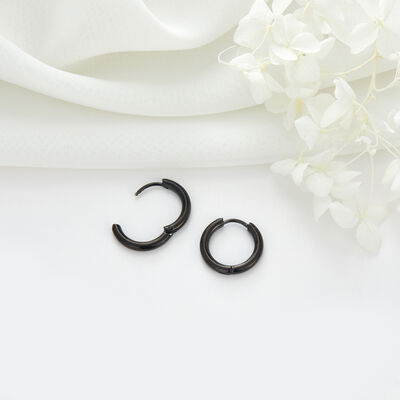 quality 16mm Gun Black Plated Huggie Wholesale Stainless Steel Huggie Hoop Earrings factory