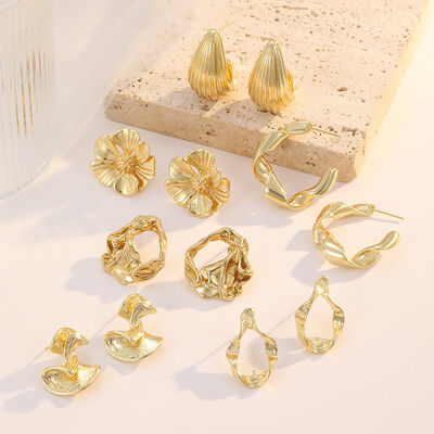 quality Jiexing Fashion 18k Gold Plated Stainless Steel Earrings Petal C Shaped Irregular Folding Women's Earring Accessories factory