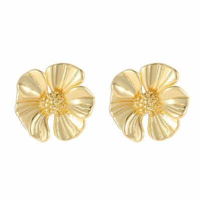 quality Jiexing Fashion 18k Gold Plated Stainless Steel Earrings Petal C Shaped Irregular Folding Women's Earring Accessories factory