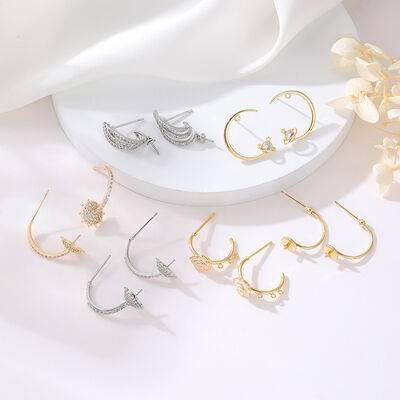 quality Diy 14K Gold Zircon Pearl Holder C Shaped Circular Semi Circular Saturn Studs Silver Needle Semi Finished Earrings Accessories factory