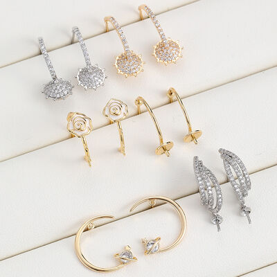 quality Diy 14K Gold Zircon Pearl Holder C Shaped Circular Semi Circular Saturn Studs Silver Needle Semi Finished Earrings Accessories factory