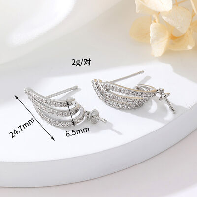 quality Diy 14K Gold Zircon Pearl Holder C Shaped Circular Semi Circular Saturn Studs Silver Needle Semi Finished Earrings Accessories factory