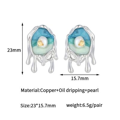 quality Fashion 14K Plate Gold French Retro Baroque Natural Pearl Earrings Enamel Monet Garden Style Studs Jewelry Gift factory