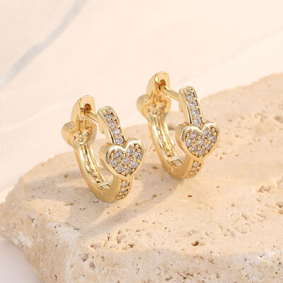 quality Jiexing Jewelry Brass Plated 14K Gold Zircon Earrings Heart Fashion Women's Bead Hoop Earring factory