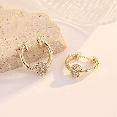 quality Jiexing Jewelry Brass Plated 14K Gold Zircon Earrings Heart Fashion Women's Bead Hoop Earring factory