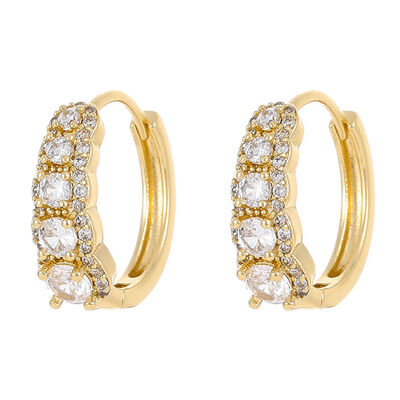 quality Jiexing Jewelry Brass Plated 14K Gold Zircon Earrings Heart Fashion Women's Bead Hoop Earring factory