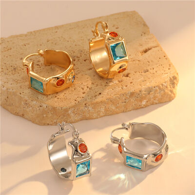 quality Wholesale French Retro Palace Folds Brass Gold Plated Inlaid Colorful Zircon Earrings Ear Buckles Earring Hook factory