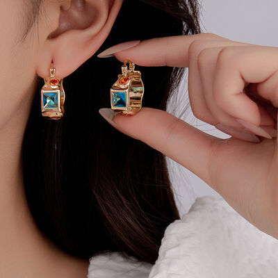 quality Wholesale French Retro Palace Folds Brass Gold Plated Inlaid Colorful Zircon Earrings Ear Buckles Earring Hook factory
