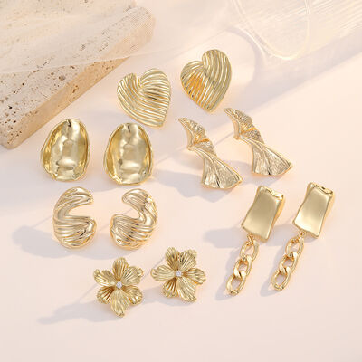 quality Wholesale 14K Gold Flower Women's Earrings Heart Shaped Irregular Tassel Chain Pleated Fashion Jewelry Studs Earring factory