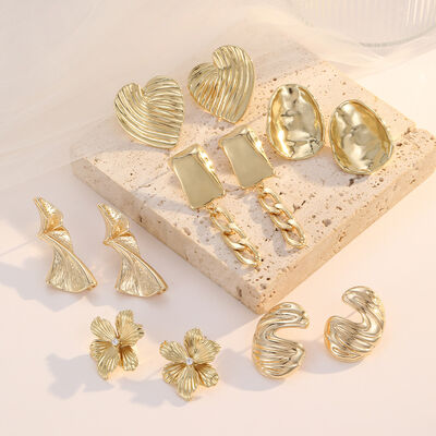 quality Wholesale 14K Gold Flower Women's Earrings Heart Shaped Irregular Tassel Chain Pleated Fashion Jewelry Studs Earring factory